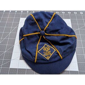 Cub Scouts blue yellow hat 1970s round beanie shape w/ bill vintage scouting